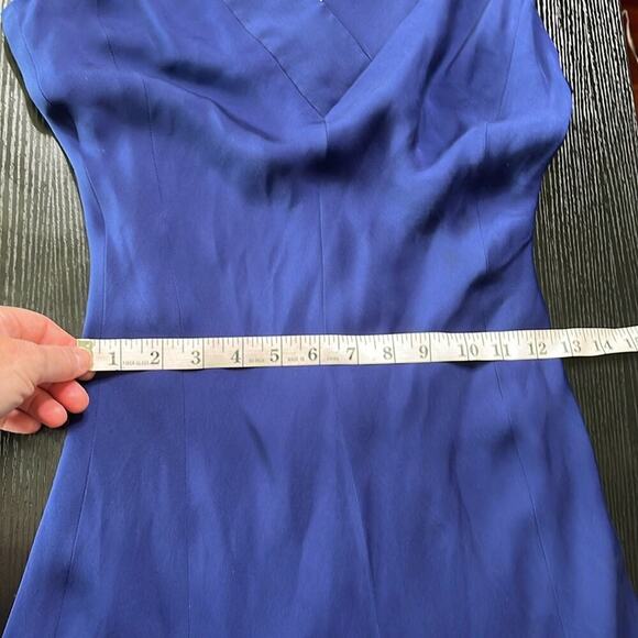 Ralph Lauren Blue Asymmetrical Hanky Hem V-Neck Silk Dress - Picture 8 of 10